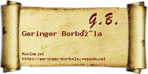 Geringer Borbála névjegykártya